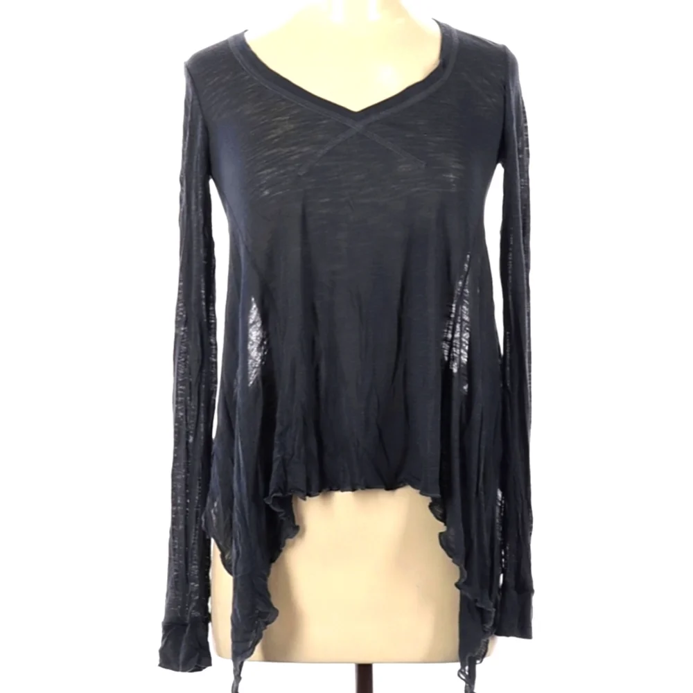 Sheer Lace Modal Knit Long Sleeve Top Blue Life XS